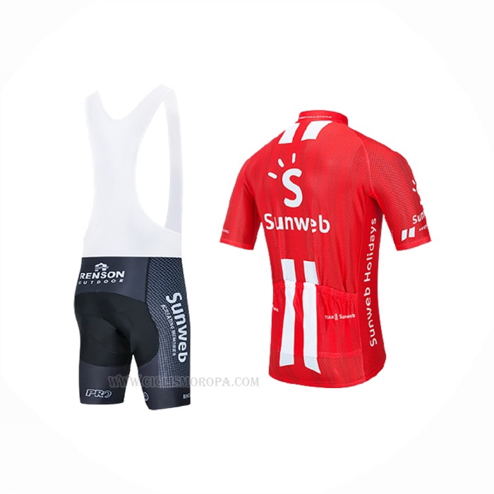 2020 Ropa Ciclismo Sunweb Rojo Blanco Mangas Corta y Culotte Corto